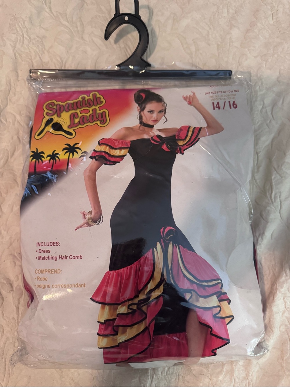 Spanish Lady Flamenco Dress Costume - Black with Pink & Yellow Ruffles